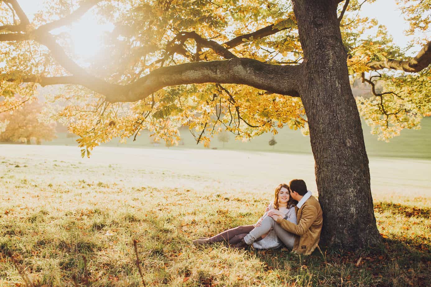 sunset autumn couple engagement