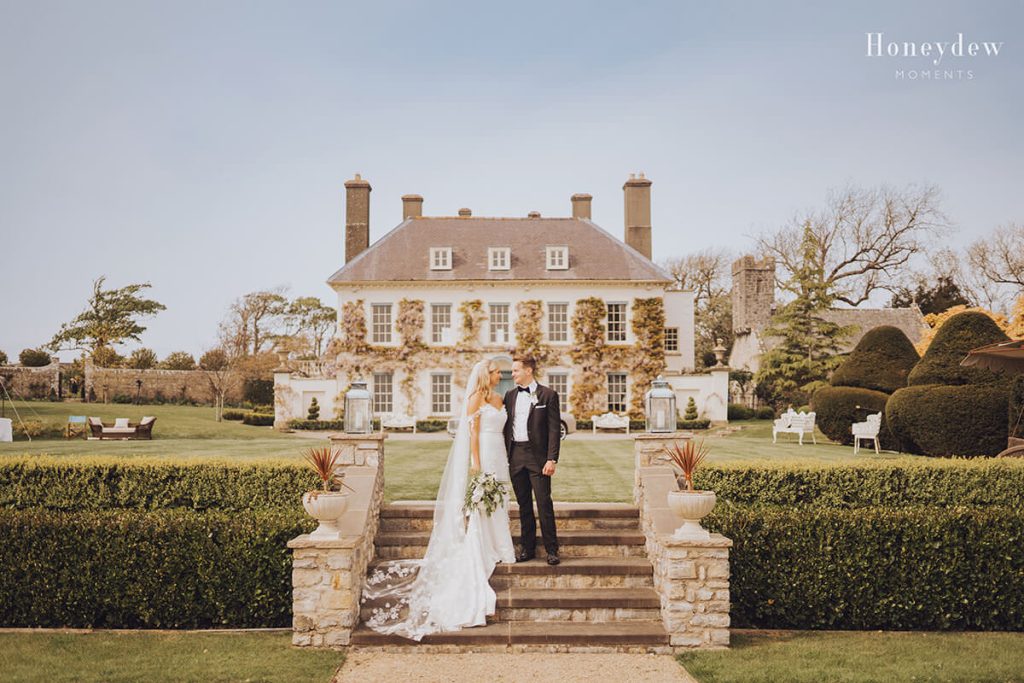 wedding couple outside gileston manor