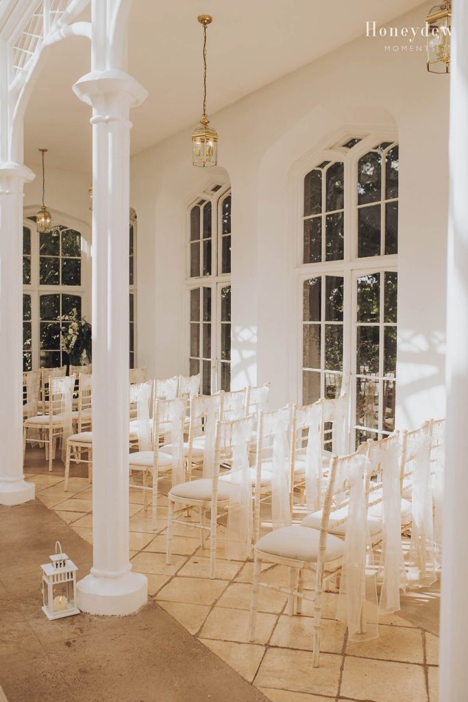 ceremony chairs in the orangery at st audries park